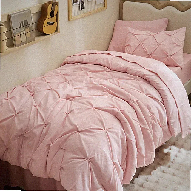 Bed in a Bag Solid Pintuck Twin XL 5 Pieces Dorm Bedding Sets Pink Bedsure