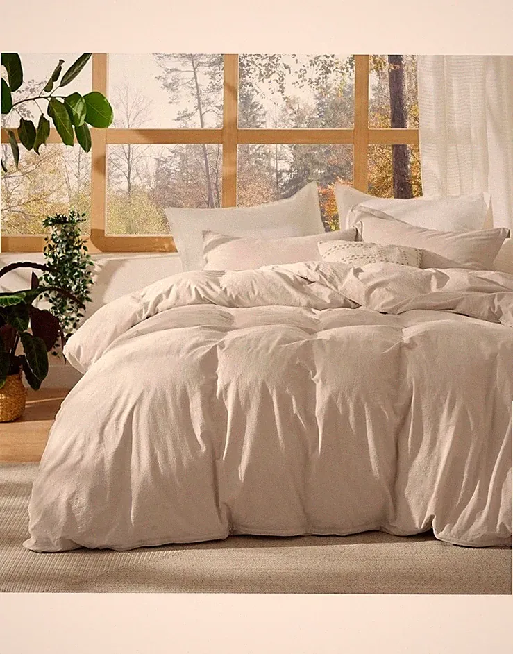 Bedsure 100% Stone Washed Cotton Duvet Cover King - Light Greige Minimalist