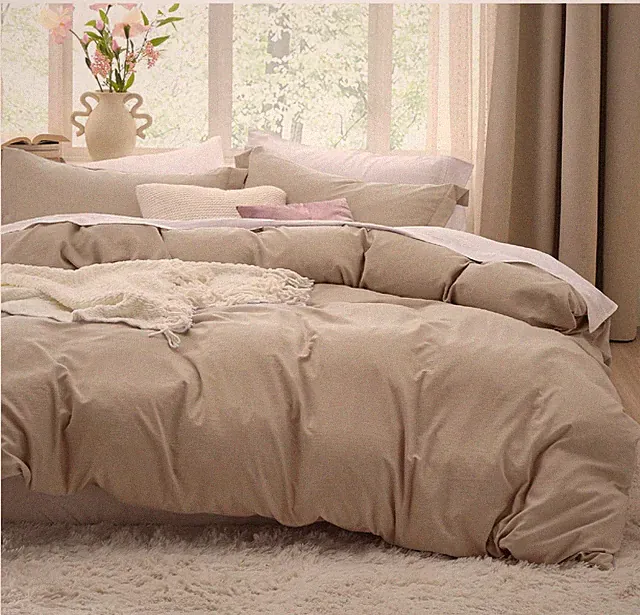 Bedsure 100% Washed Cotton Duvet Cover Oversized King 3 Piece Latte 104"x98"
