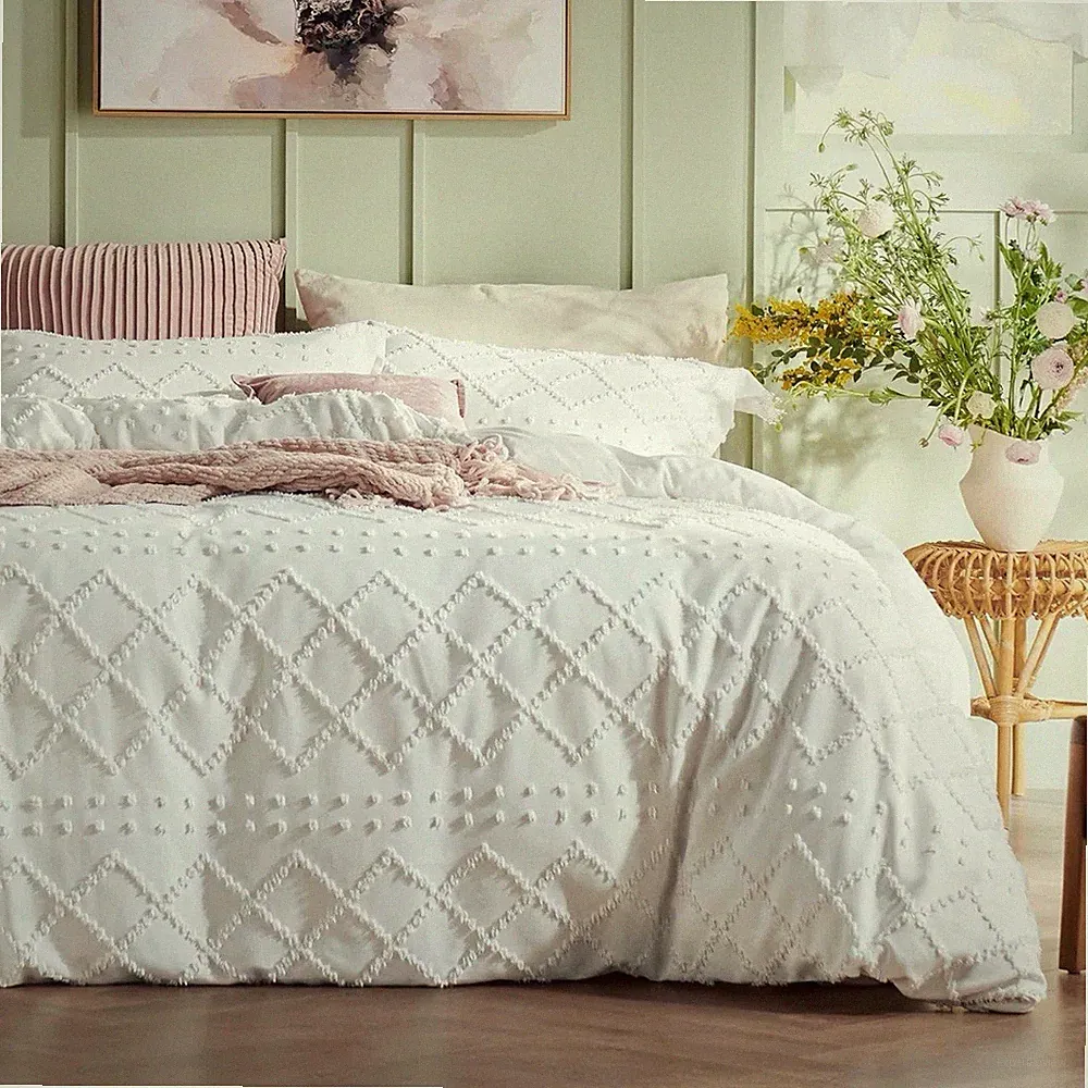 Bedsure Boho Duvet Cover Bed Bedding Set Shabby Chic White California King