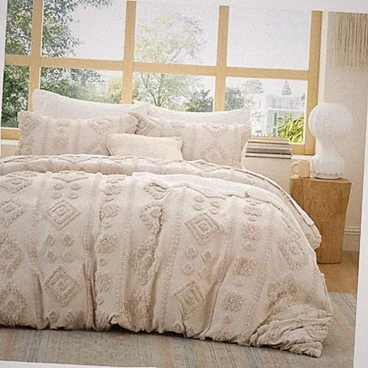 Bedsure Boho Duvet Cover Queen (90" x 90") 22 - Beige Tufted (No Comforter)