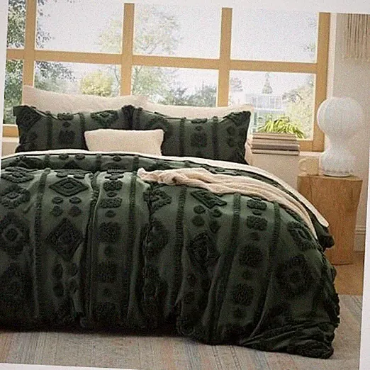 Bedsure Boho Duvet Cover Queen (90" x 90") 22 - Green Tufted (No Comforter)