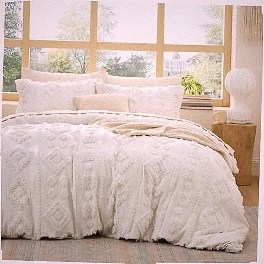 Bedsure Boho Duvet Cover Queen (90" x 90") 22 - White Tufted (No Comforter)