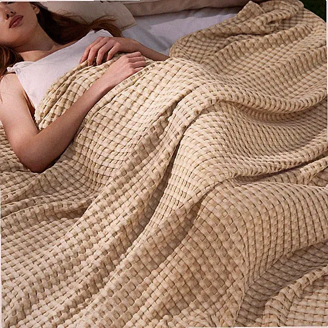 Bedsure Cooling Cotton Waffle King Size Blanket Light Brown 104x90 Inches