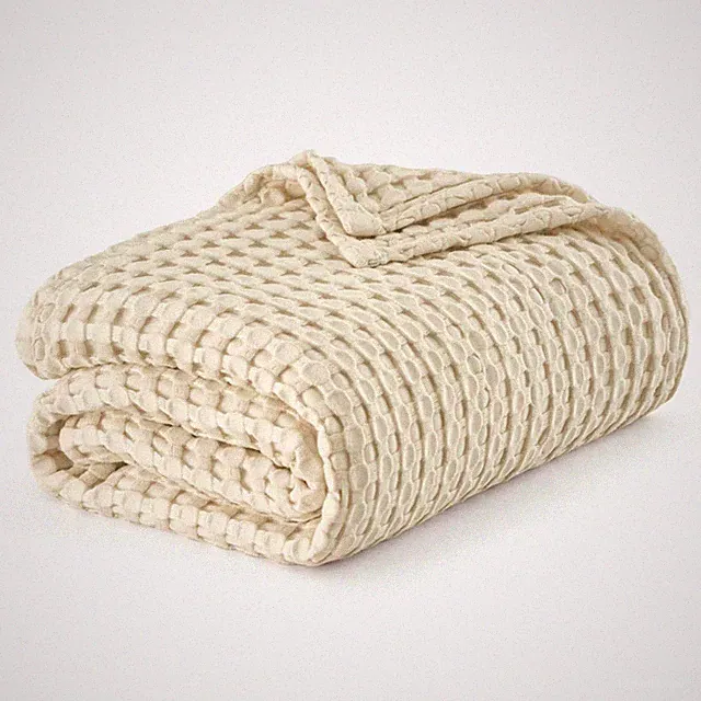 Bedsure Cooling Cotton Waffle Queen size Beige Blanket-Lightweight