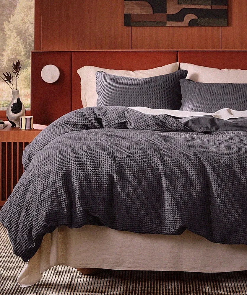 bedsure Cotton duvet cover King 100% Cotton Waffle Weave Charcoal Duvet Cover