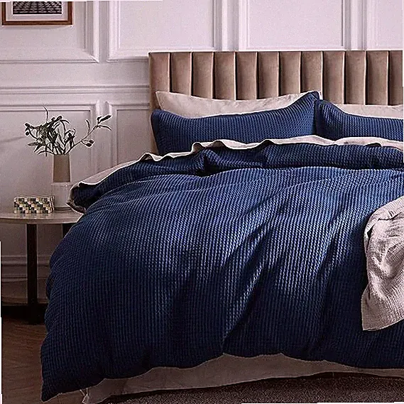 Bedsure Cotton Duvet Cover King - 100% Cotton Waffle Weave Navy Blue Duvet Cover