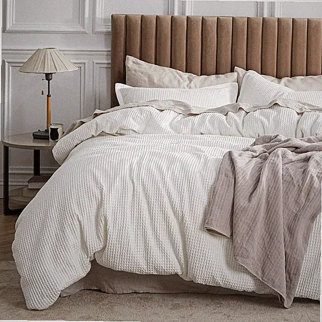 Bedsure, Duvet Cover Set, White, King, Cotton Waffle