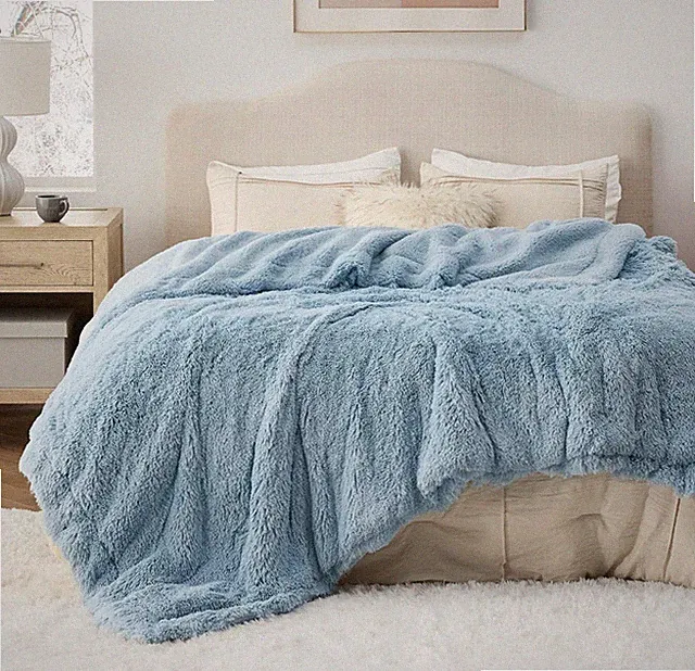 Bedsure GentleSoft Fluffy Light Blue Blankets Queen Size for Bed, Thick 90x90