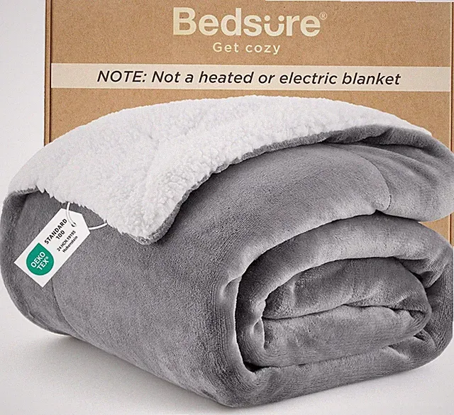 Bedsure GentleSoft Sherpa Fleece Throw Blanket - Grey