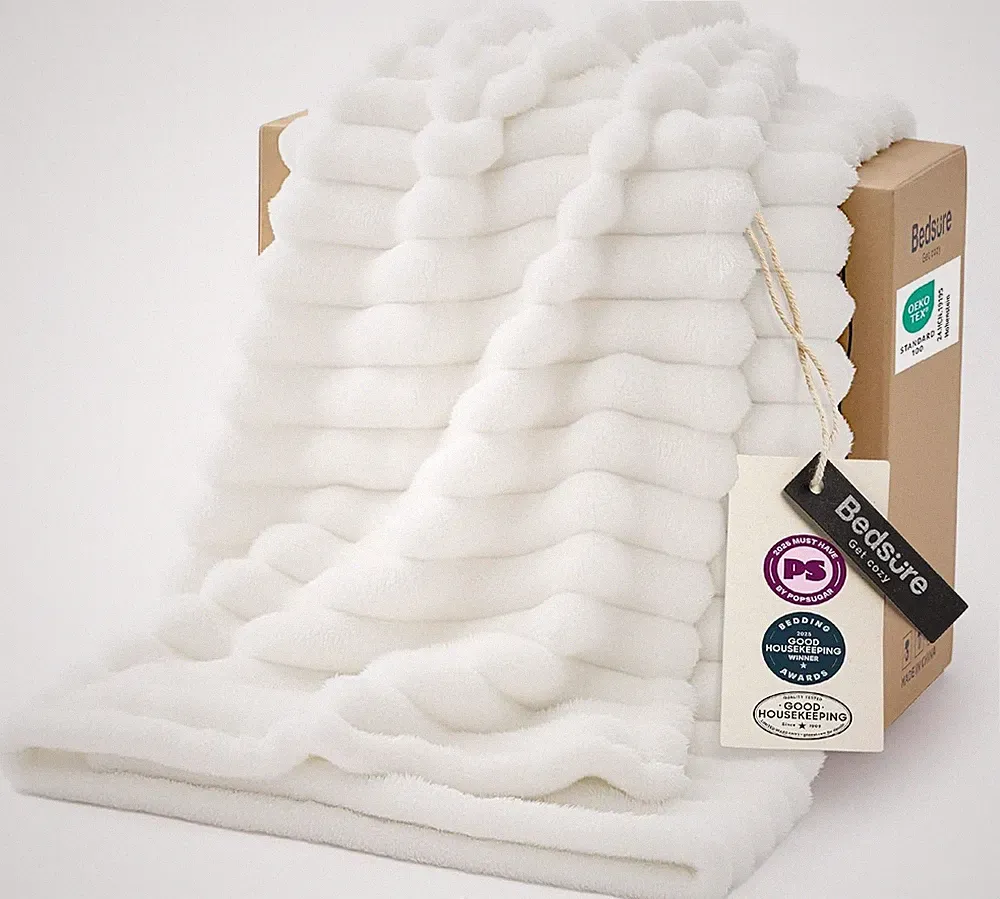 Bedsure GentleSoft White Throw Blanket for Couch - Soft Cozy Fleece Throw Blanke