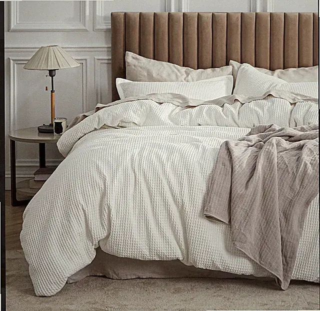 Bedsure King Cotton Duvet Cover Set Waffle Weave Coconut White 104”x90” 3pc