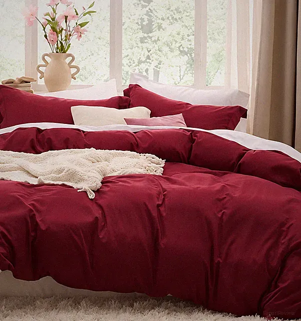 Bedsure King Duvet Cover Set Durable Washed Cotton Feel Winery Red 104x90 3 Pcs