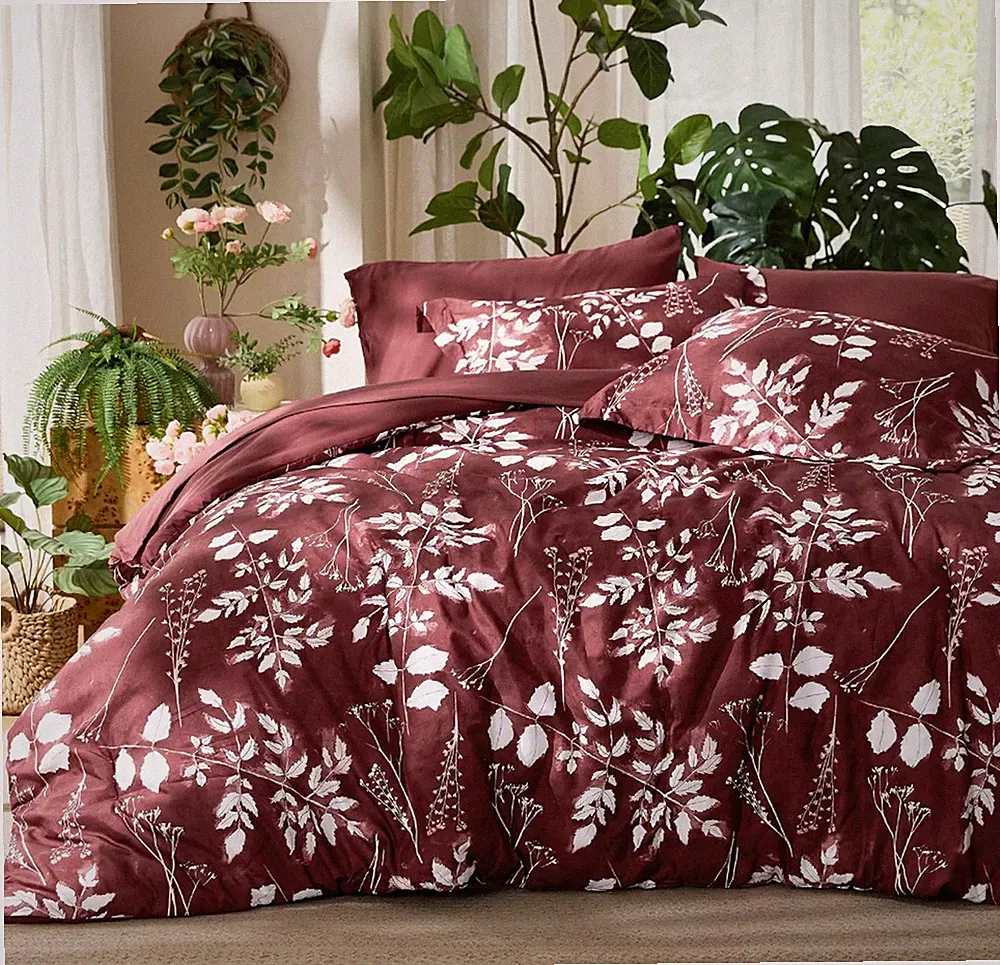 Bedsure King Size Comforter Set - 7 Pieces Floral Burgundy Soft Bedding Sets