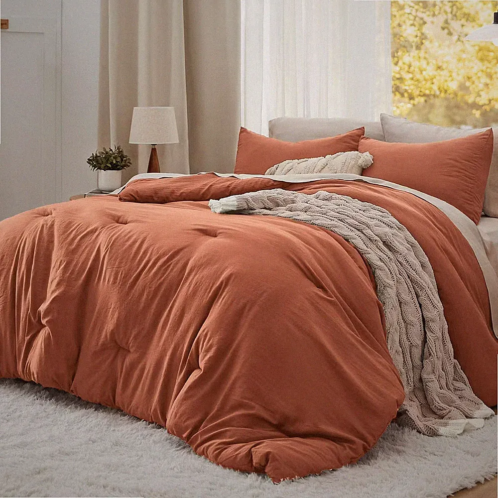 Bedsure King Size Comforter Set Burnt Orange Soft Prewashed Bedding for All