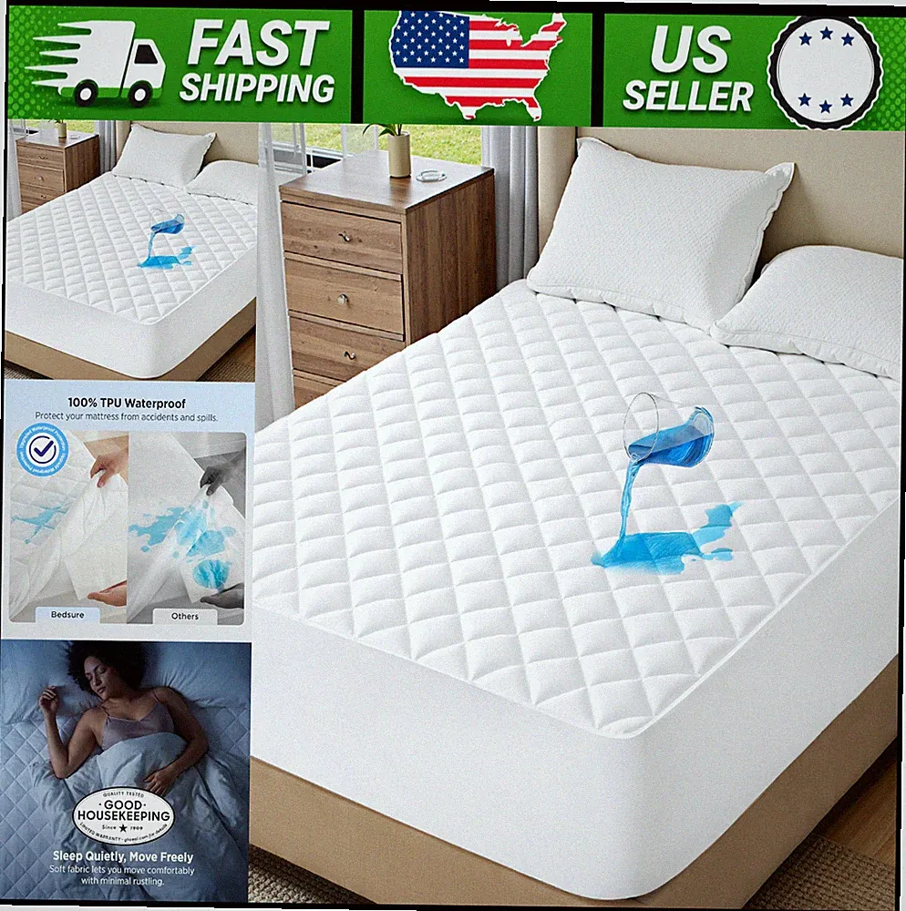 Bedsure King Waterproof Quilted Mattress Protector Deep Pocket White