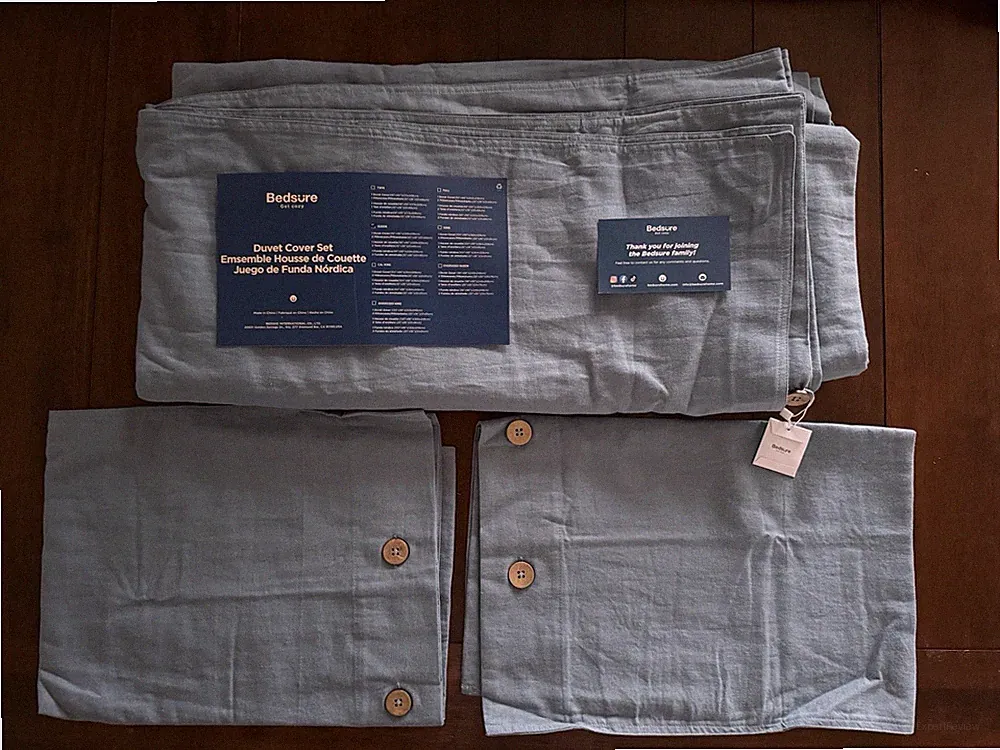 Bedsure Linen Cotton Blend Duvet Cover Set 3 Pcs QUEEN size (Blue Color)