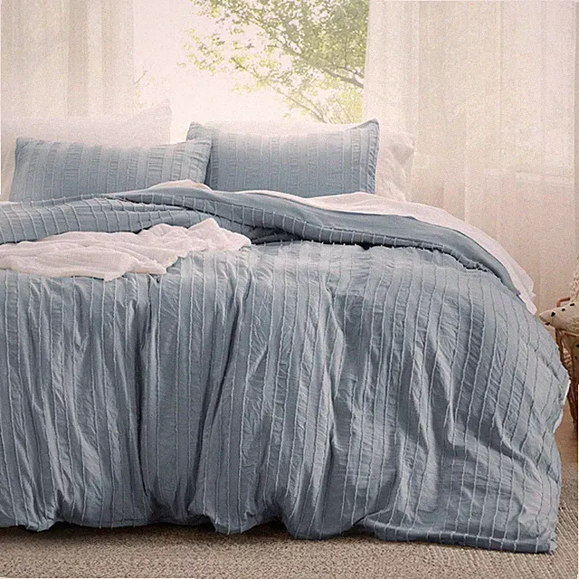 Bedsure Luxury Duvet Cover King Size - Striped Tufted Boho Bedding Set Shabby