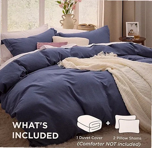 Bedsure Navy King Duvet Cover Set 104x90 Extra Soft Washed Cotton