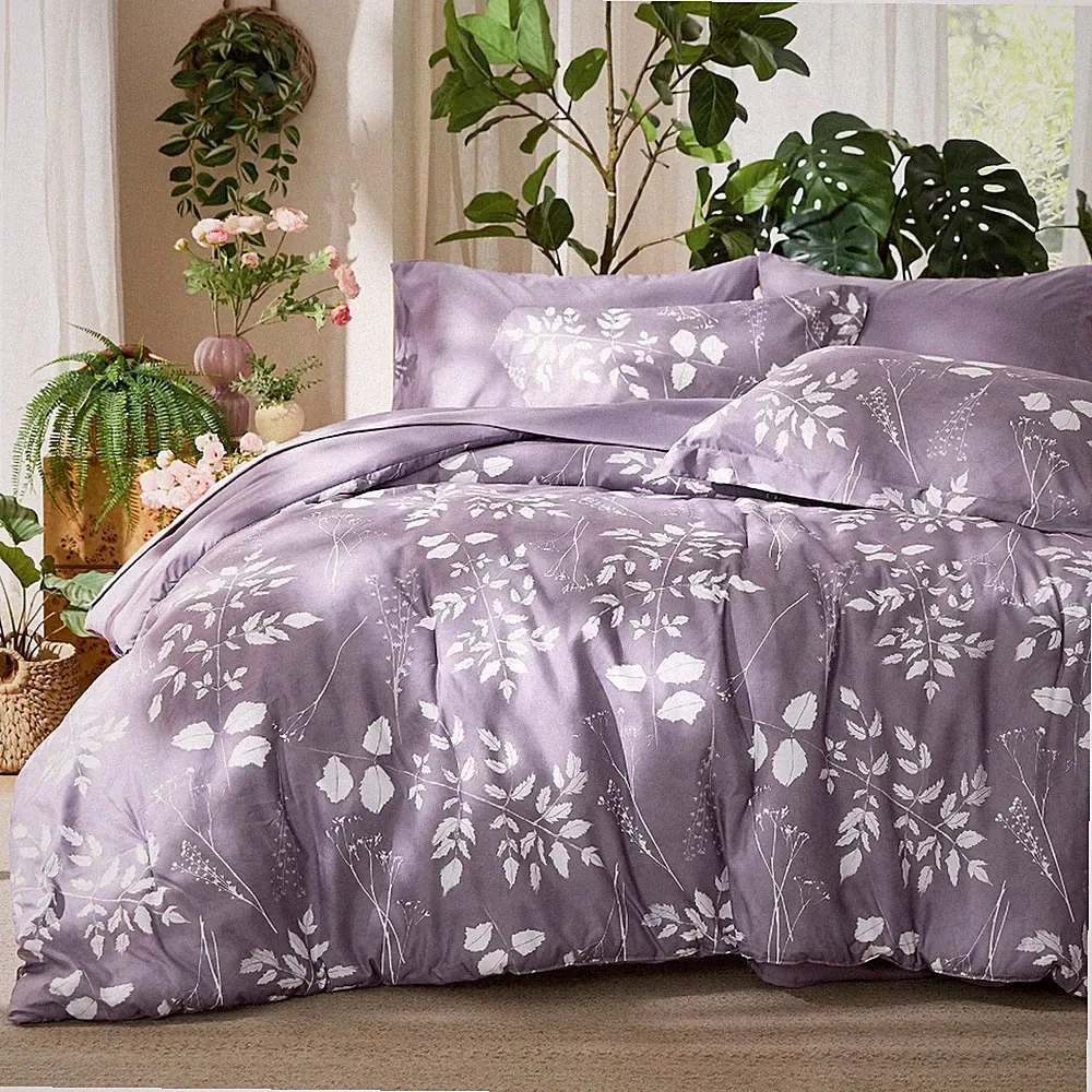 Bedsure Queen Comforter Set 7pc Floral Grayish Purple