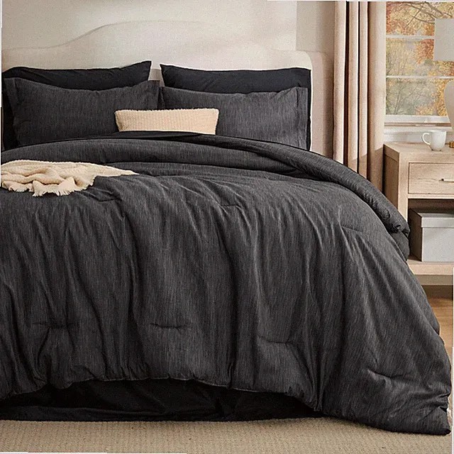 Bedsure Queen Comforter Set Black 7 Piece Bed in a Bag