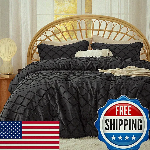Bedsure Queen Comforter Set - Black Comforter Boho Tufted Distressed Vintage
