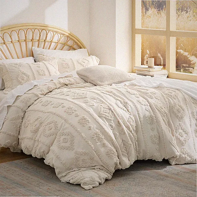 Bedsure Queen Size Comforter Set - Beige Tufted Boho Bed Set, Farmhouse Shabb...
