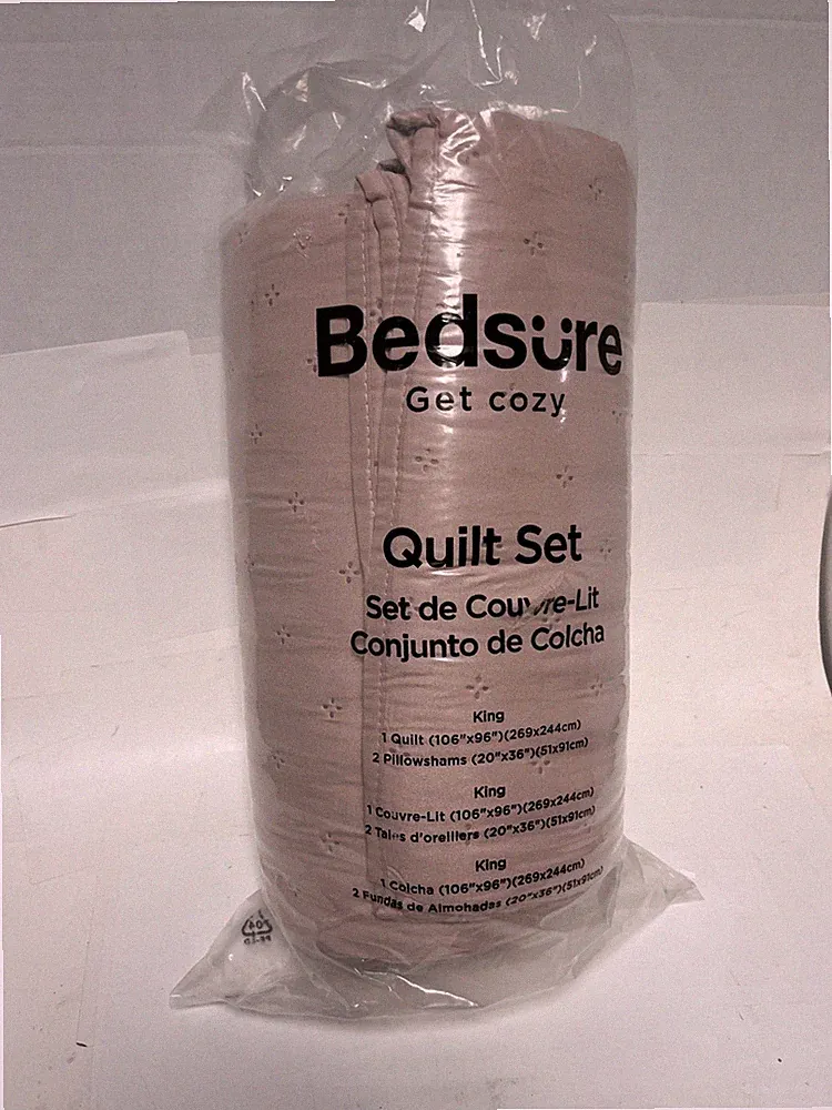 Bedsure Quilt Set King 3 Piece Blush Pink Bedding 1 Quilt 2 Pillow Shams