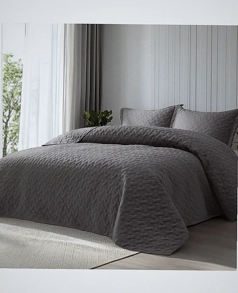 Bedsure Quilts King Size - Grey Bedspreads King Size with Basket Weave Pattern