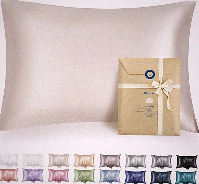 Bedsure Satin Pillowcase with Zipper, Similar to Silk Pillow Cases 2 Pack, Beige