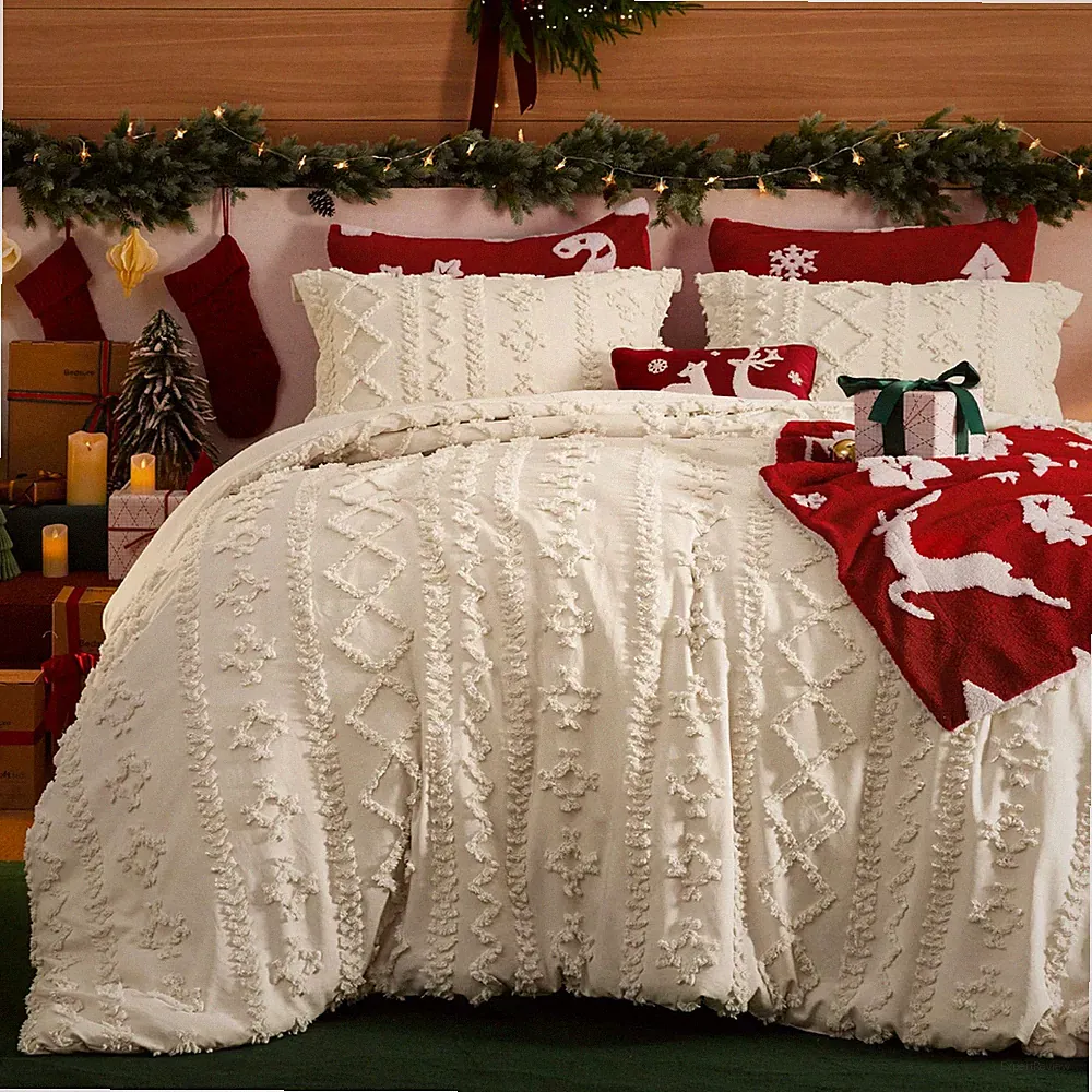Bedsure Tufted Boho Comforter Set King Size - Beige Boho Bed Set, GentleSoft...