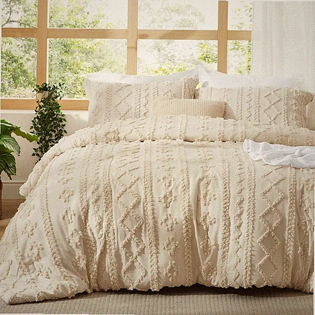Bedsure Tufted Boho Comforter Set Oversized King - Beige Boho Bed Set, Gentle...
