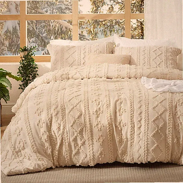 Bedsure Tufted Boho Comforter Set Queen Size - Beige Boho Bed Set, GentleSoft...
