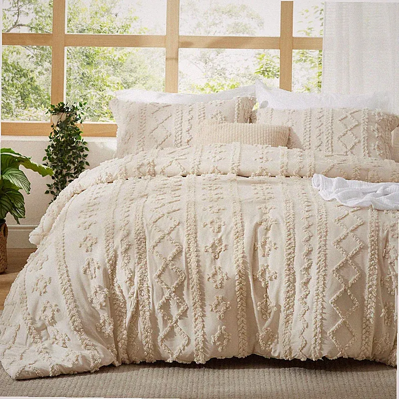 Bedsure Tufted Boho Comforter Set Queen Size - Beige Boho Bed Set Gentlesoft 3