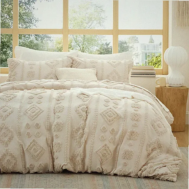 Boho Bedroom Bedding King - Tufted Duvet Cover with Pillow Shams